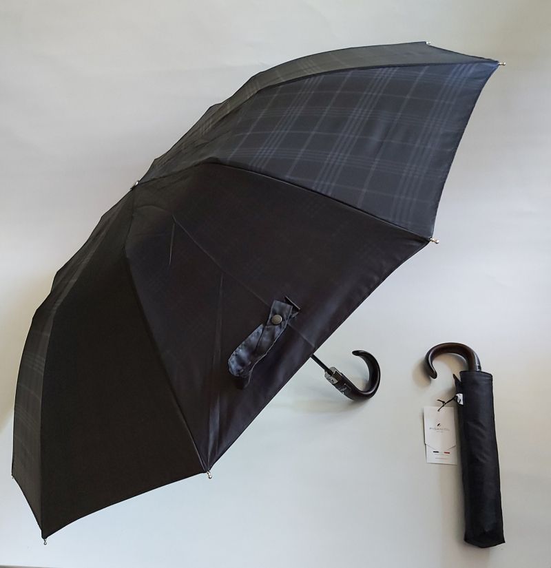 Parapluie homme pliant automatique noir à motif écossais 
