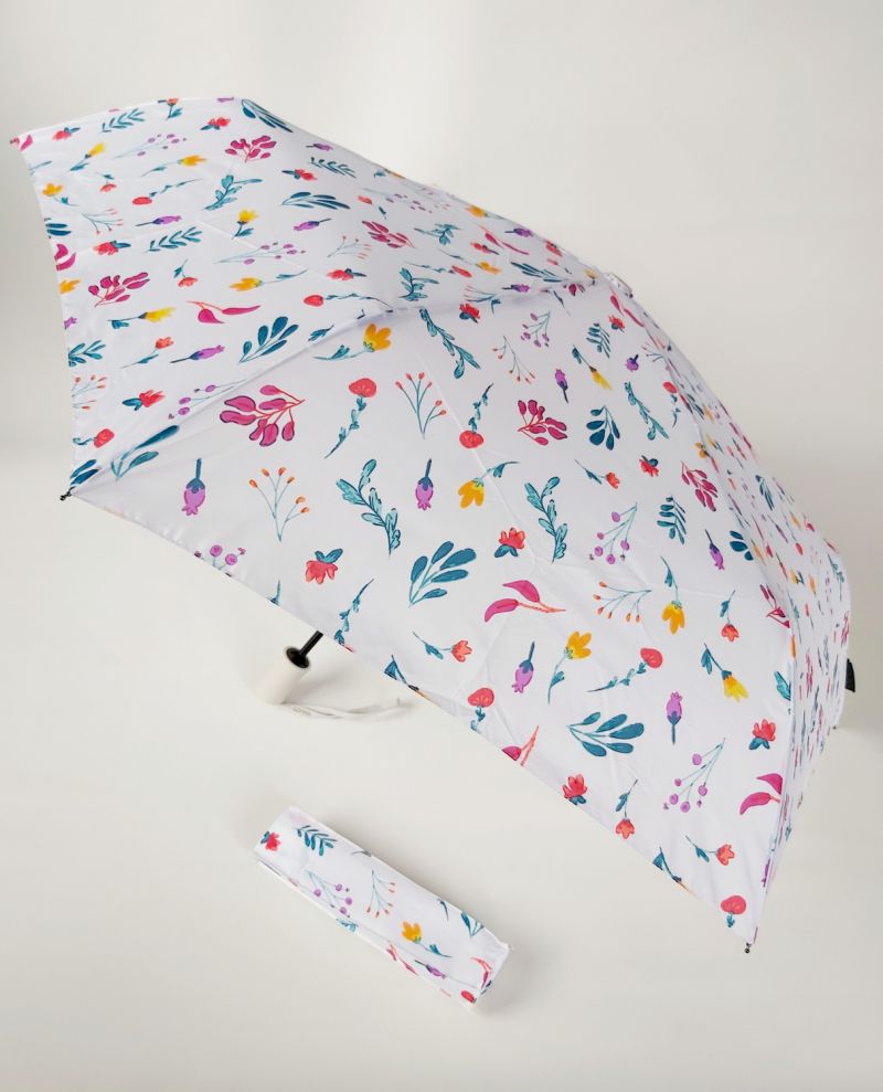  parapluie mini pliant blanc open close fantaisie avec des fleurs Smati, léger et solide 