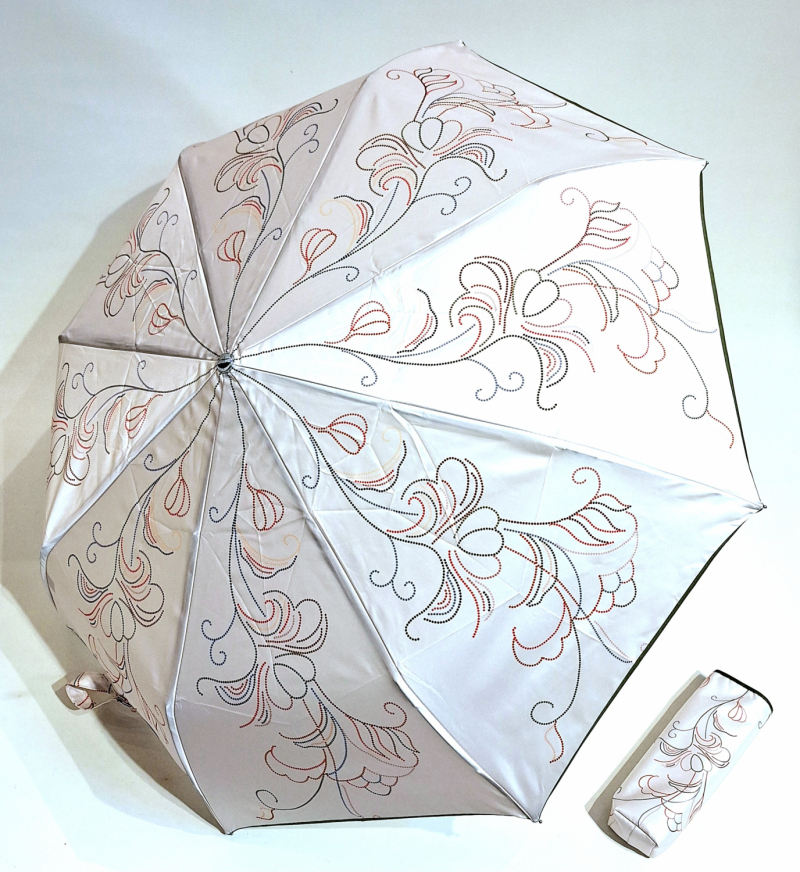 Mini parapluie anti uv UPF 50+ pliant automatique ivoire imprimé stylisé  