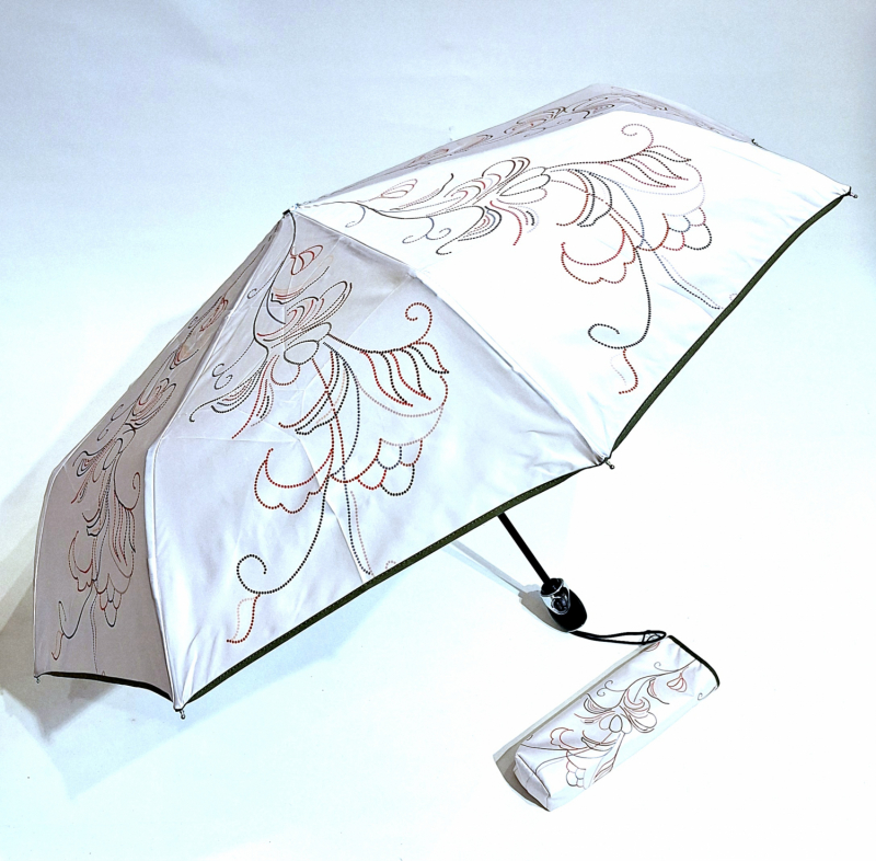 Mini parapluie anti uv UPF 50+ pliant automatique ivoire imprimé stylisé  