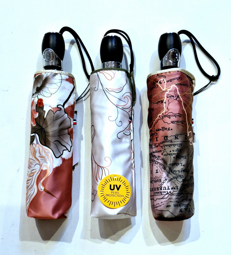 Mini parapluie anti uv UPF 50+ pliant automatique ivoire imprimé stylisé  