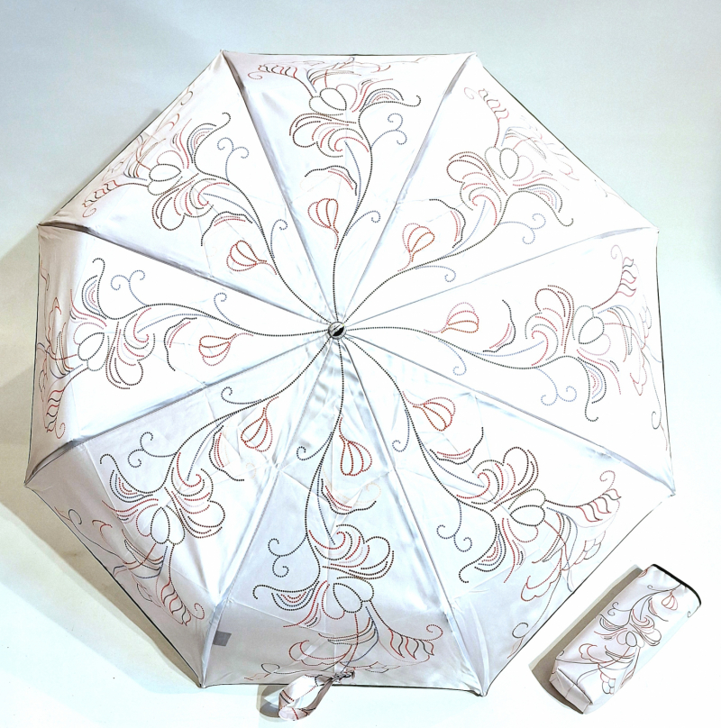 Mini parapluie anti uv UPF 50+ pliant automatique ivoire imprimé stylisé  