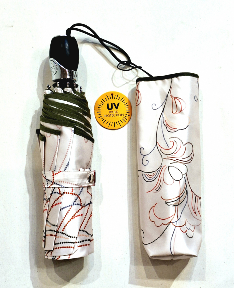 Mini parapluie anti uv UPF 50+ pliant automatique ivoire imprimé stylisé  
