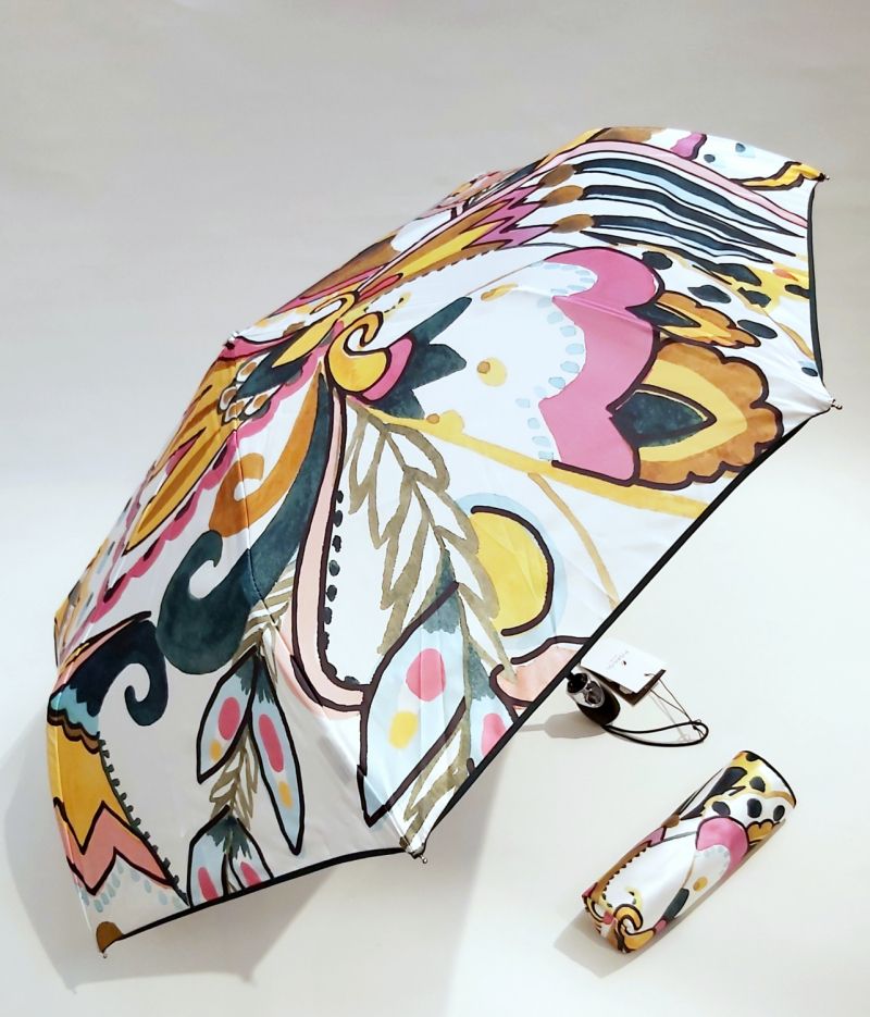 Mini parapluie anti uv pliant open close multicolore imprimé plantes stylisées Piganiol, léger & solide 