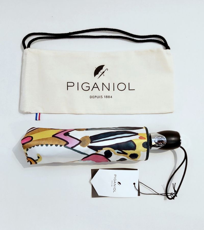 Mini parapluie anti uv pliant open close multicolore imprimé plantes stylisées Piganiol, léger & solide 