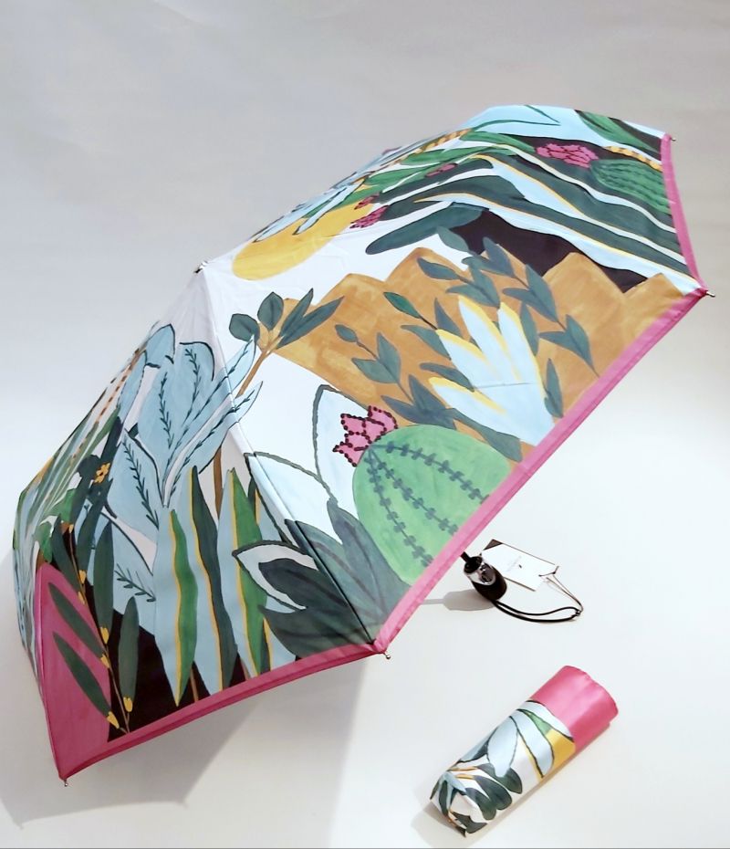 Mini parapluie anti uv 50+ pliant open close vert imprimé de plantes 