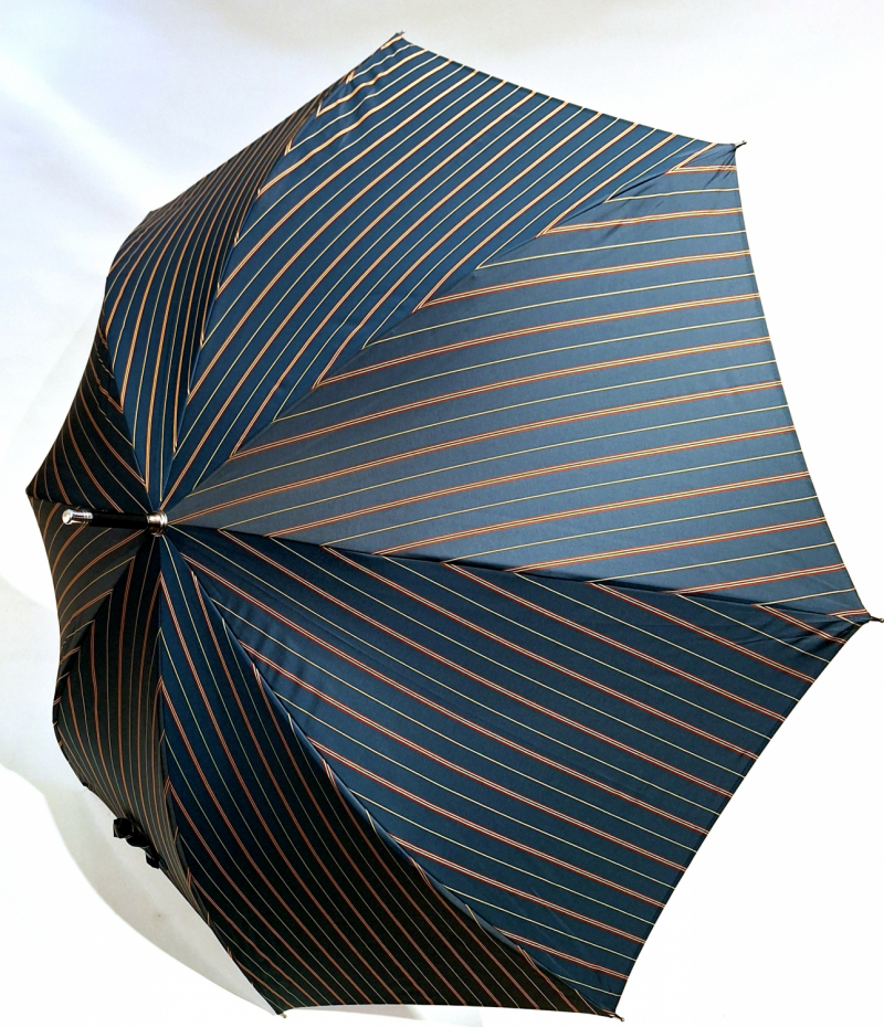 Parapluie long de luxe automatique vert à rayure jaune Piganiol - élégant & résistant