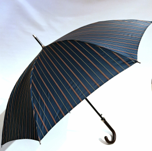 Parapluie long de luxe automatique vert à rayure jaune Piganiol - élégant & résistant