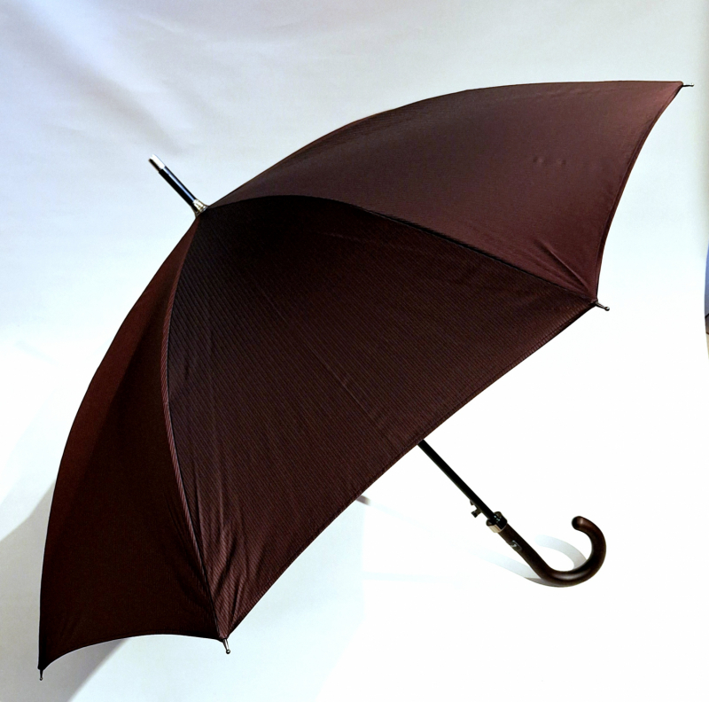 Parapluie long de luxe Piganiol automatique bordeaux imprimé rayé - chic & résistant