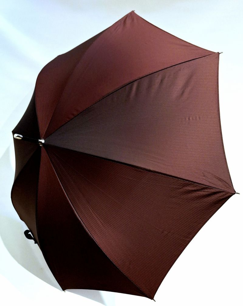 Parapluie long de luxe Piganiol automatique bordeaux imprimé rayé - chic & résistant