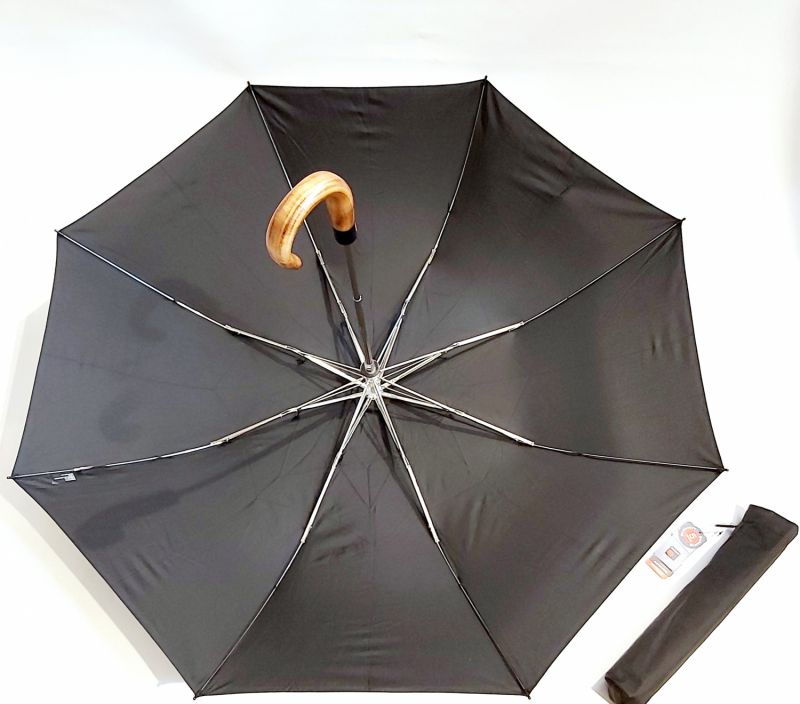 Parapluie KNIRPS pliant noir automatique poignée bois érable - grand & anti vent