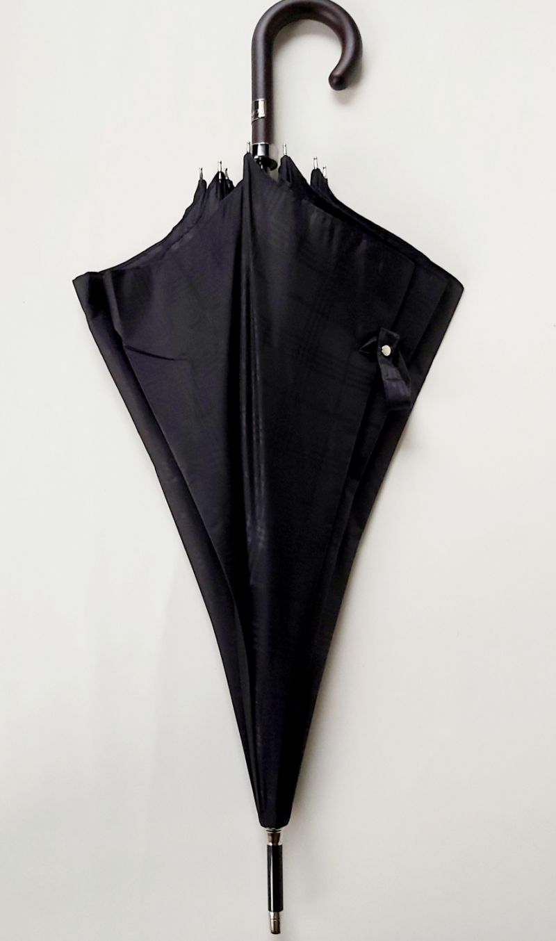Parapluie long de luxe Piganiol automatique noir imprimé carreaux 