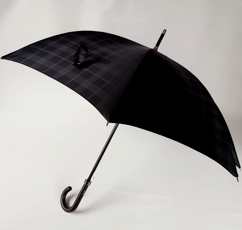 Parapluie long de luxe Piganiol automatique noir imprimé carreaux 