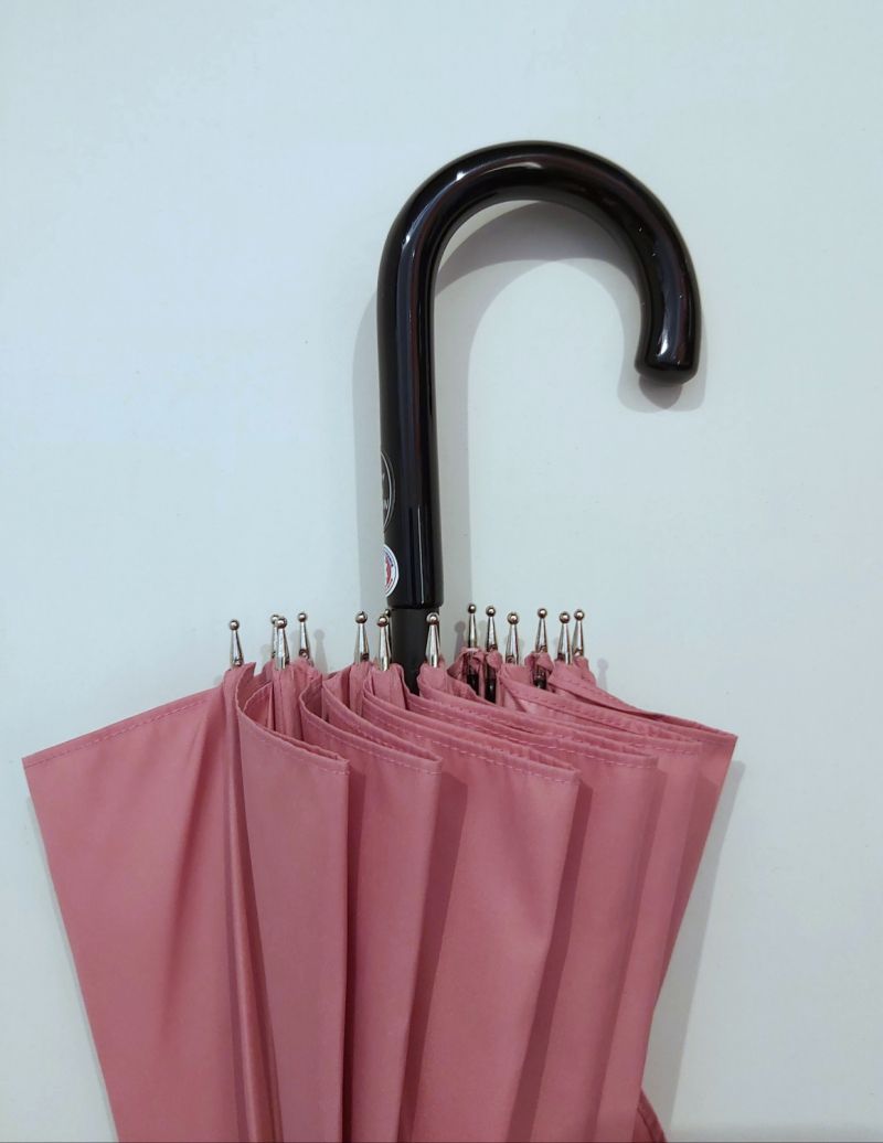 Petit parapluie long anti uv 50+ à 97% uni rose 16 branches Choupinette, légère & solide