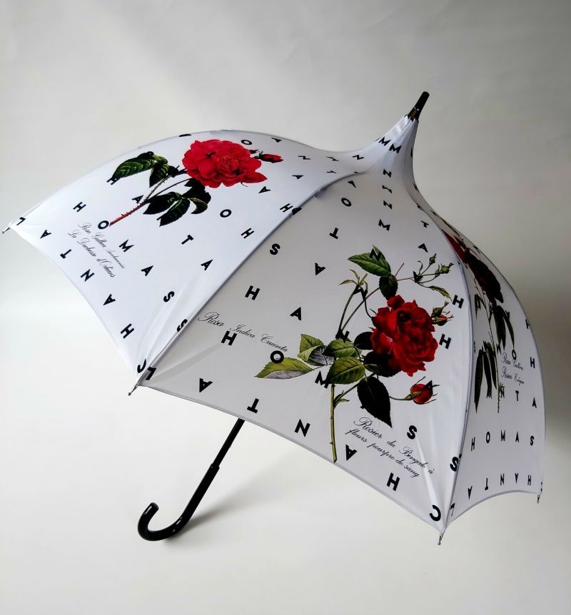 Parapluie Chantal Thomass pagode anti uv 50 blanc imprimé de roses français, léger et confortable