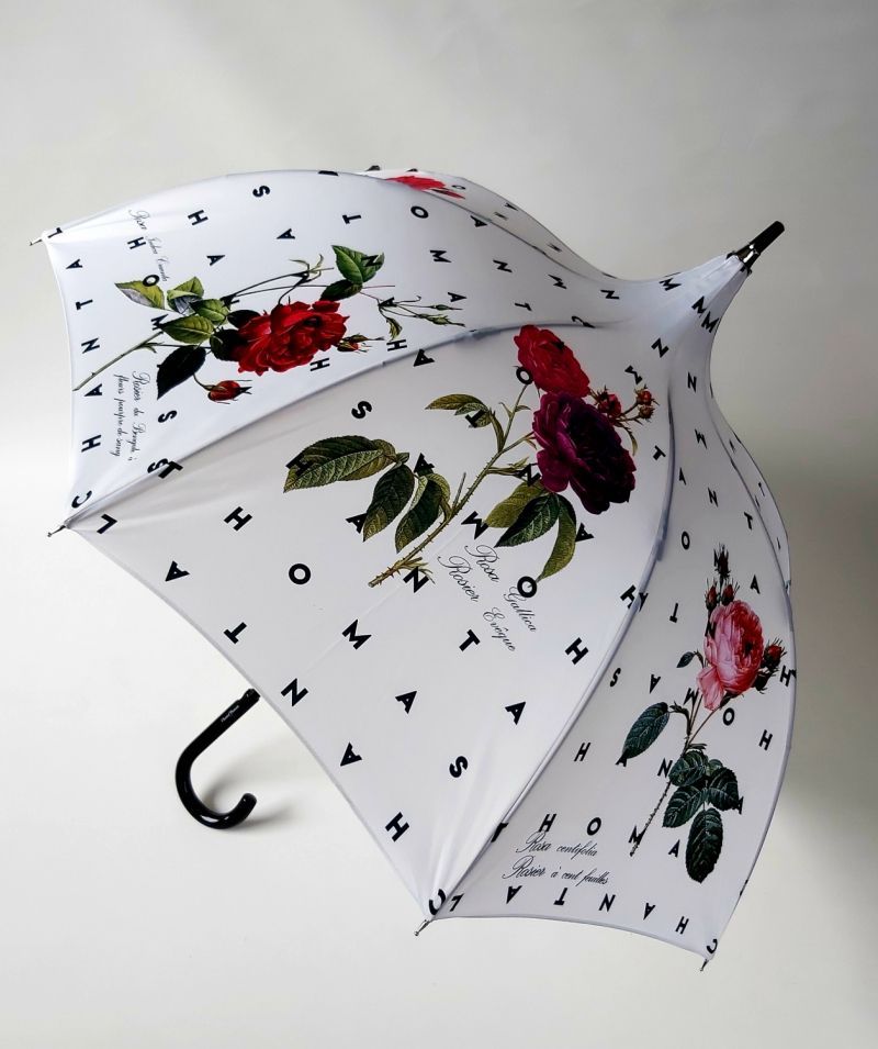 Parapluie Chantal Thomass pagode anti uv 50 blanc imprimé de roses français, léger et confortable