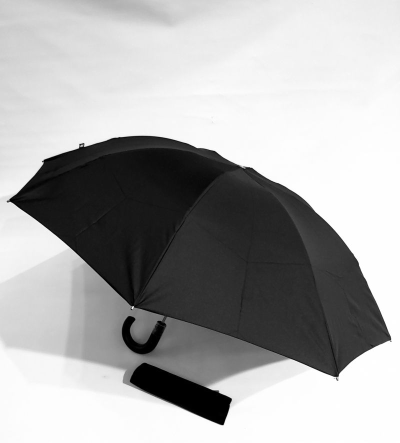 Mini parapluie pliant inversé noir automatique poignée courbe bois foncé, le seul mini robuste