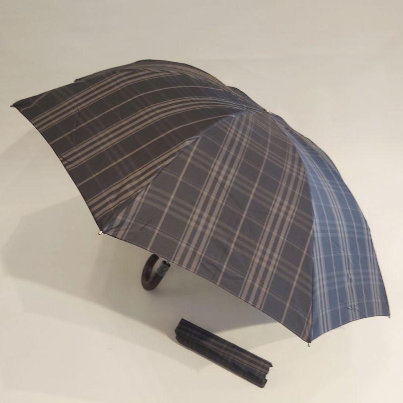 Mini parapluie pliant inversé noir fantaisie automatique poignée courbe bois foncé, le seul mini robuste