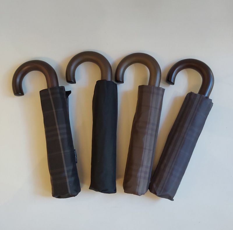 Mini parapluie pliant inversé marron écossais automatique poignée courbe bois foncé, le seul mini robuste
