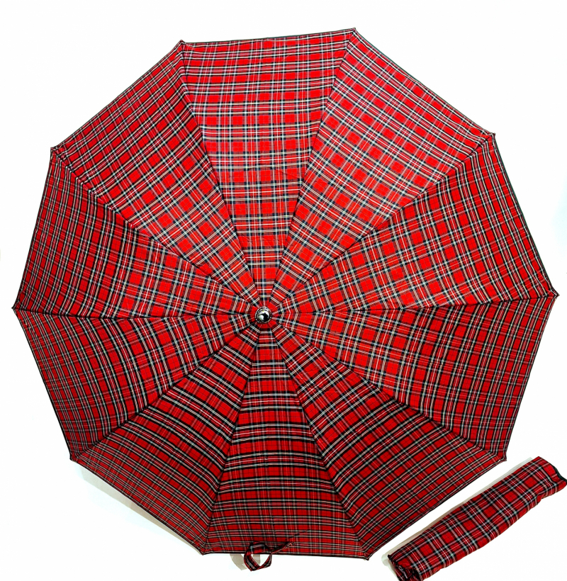 Parapluie pliant Robuste rouge écossais automatique : Collection Homme poignée + 10 branches