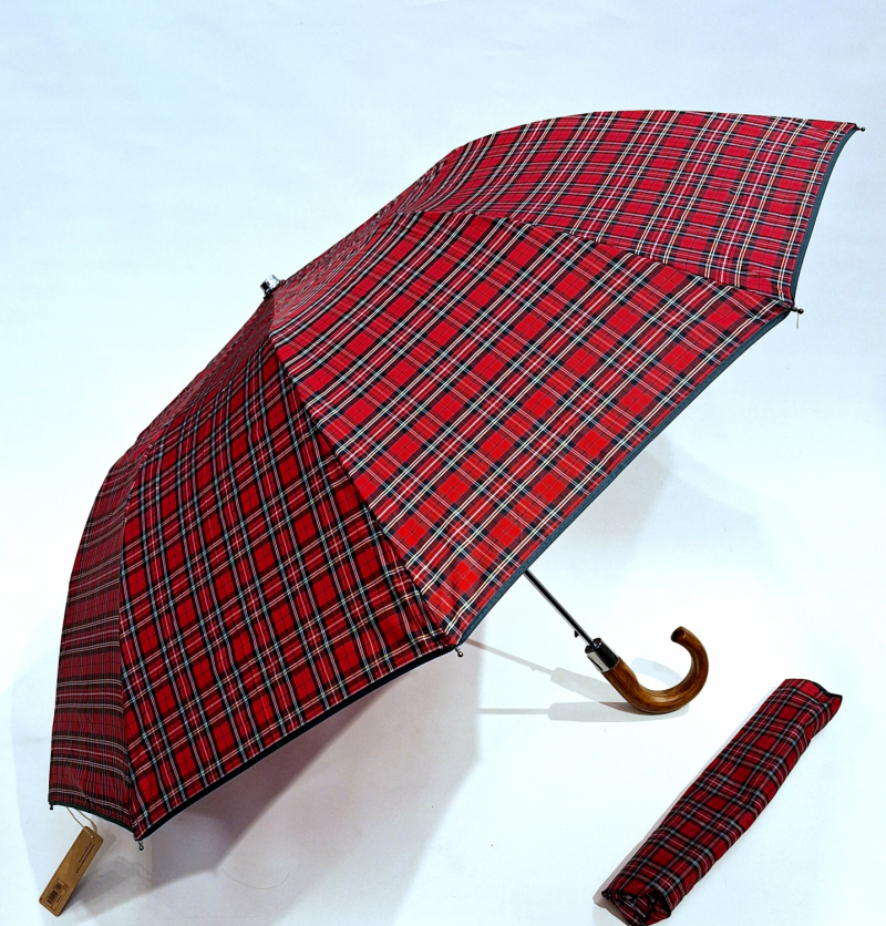 Parapluie pliant Robuste rouge écossais automatique : Collection Homme poignée + 10 branches