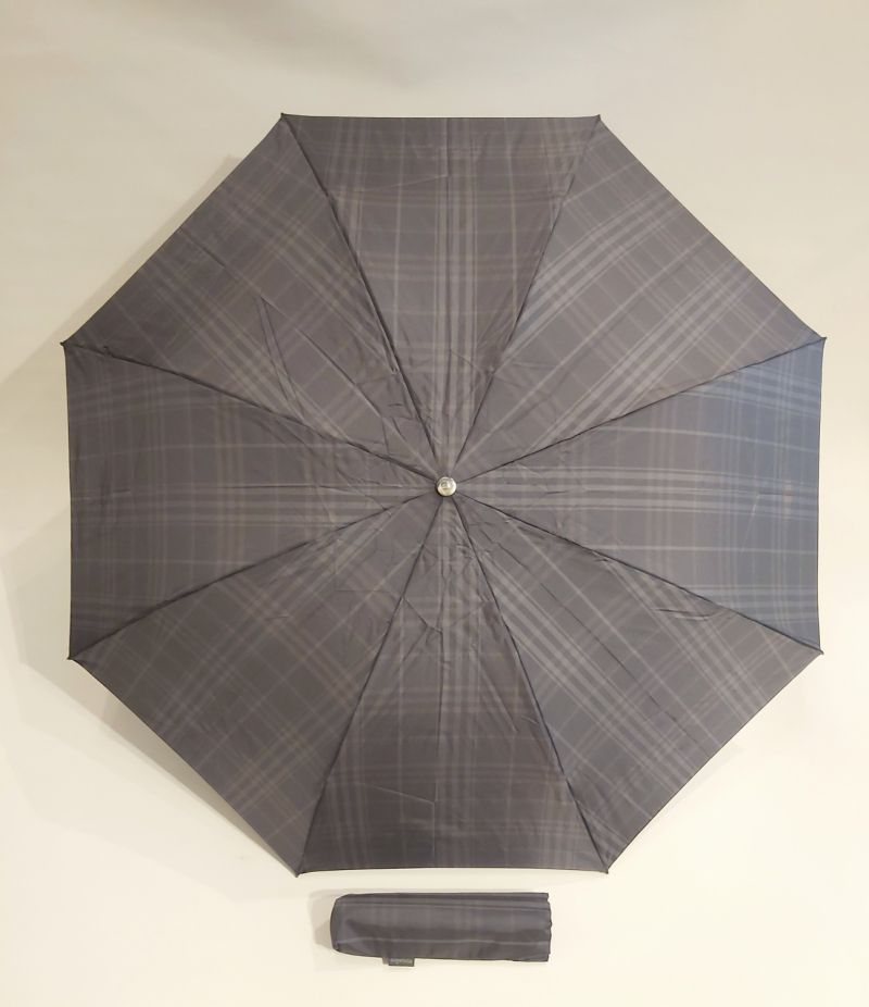 Parapluie inversé pliant gris écossais automatique : Collection Homme poignée bois, le seul mini robuste