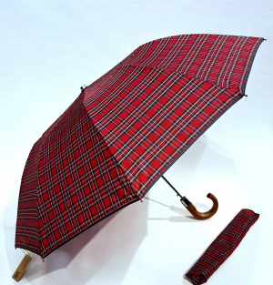 Parapluie pliant Robuste rouge écossais automatique : Collection Homme poignée + 10 branches