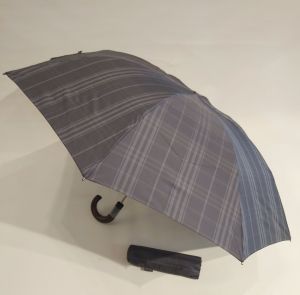 Parapluie mini inversé pliant gris écossais automatique : Collection Homme poignée bois  le seul robuste