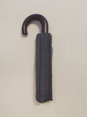 Mini parapluie pliant inversé gris écossais automatique poignée courbe bois foncé, le seul mini robuste