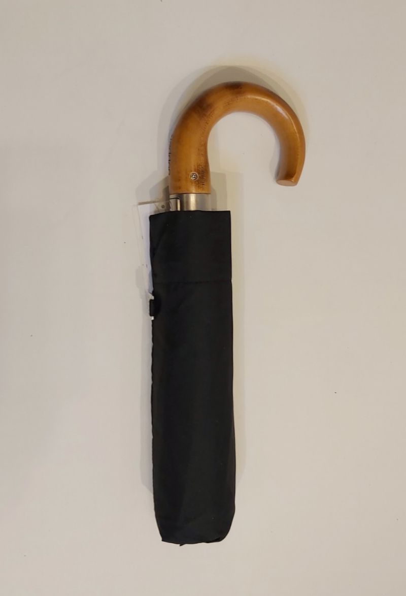 Parapluie mini pliable noir open close poignée bois Doppler, 10 branches grand (105 d) & solide