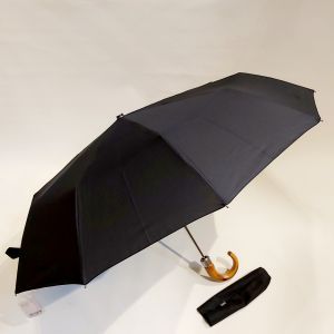 Parapluie mini pliable noir open close poignée bois Doppler, 10 branches grand (105 d) & solide