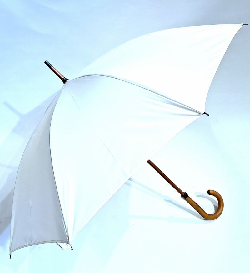 Parapluie canne grand manuel uni ivoire  poignée courbe bois Piganiol - Léger & résistant