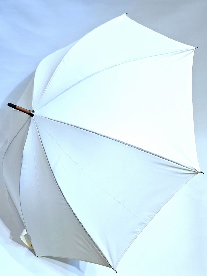 Parapluie canne grand manuel uni ivoire  poignée courbe bois Piganiol - Léger & résistant