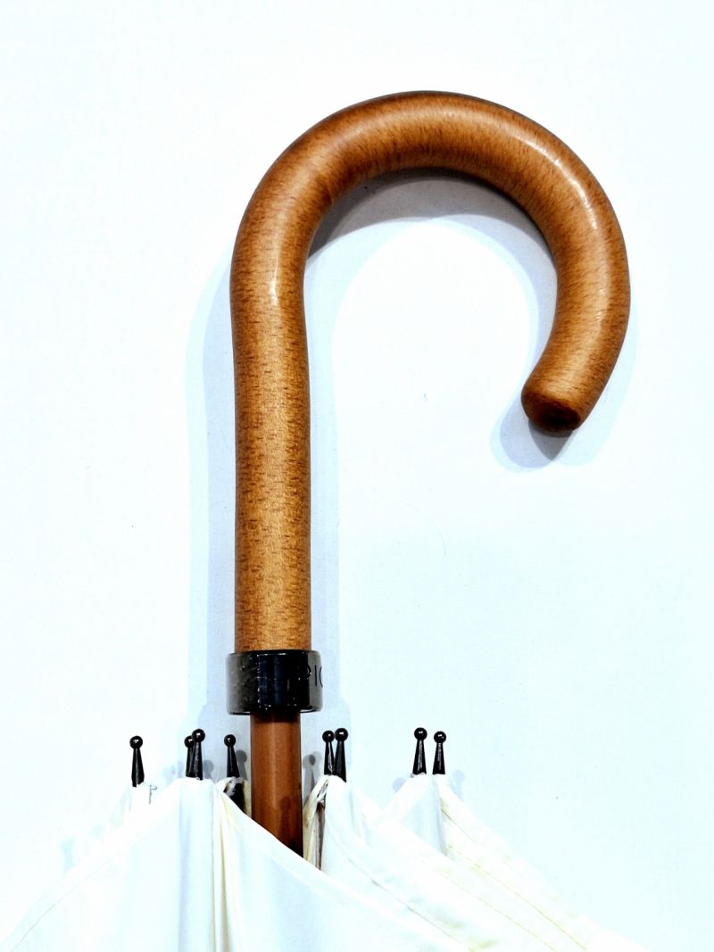 Parapluie canne grand manuel uni ivoire  poignée courbe bois Piganiol - Léger & résistant