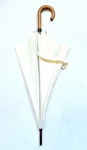 Parapluie canne grand manuel uni ivoire  poignée courbe bois Piganiol - Léger & résistant
