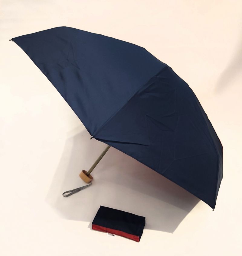  Parapluie micro plat bicolore bleu marine et rouge 