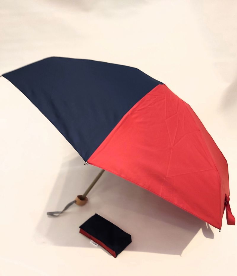  Parapluie micro plat bicolore bleu marine et rouge 