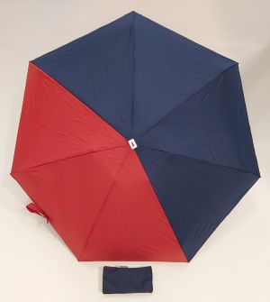 Mini parapluie pliant plat de poche bicolore bleu marine et rouge "Emile"pg bois naturel Anatole, anti uv et léger