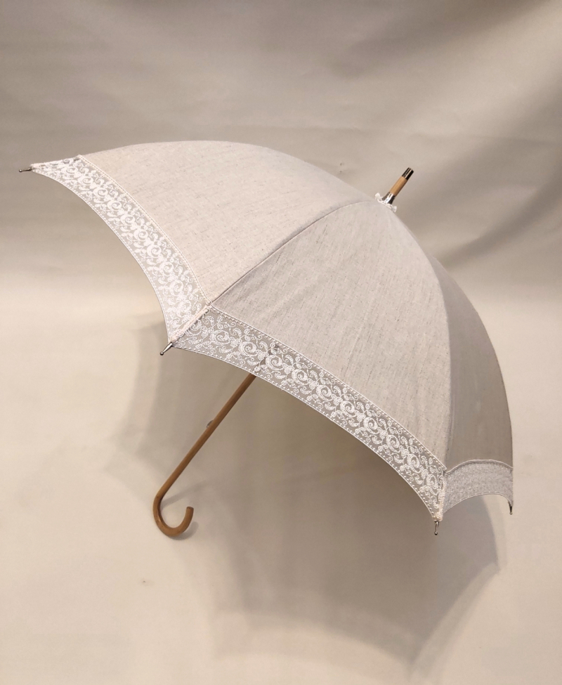  Ombrelle dentelle anti uv à 100% montage anglais chêne - Coton ivoire bordé de dentelle blanche - légère & française