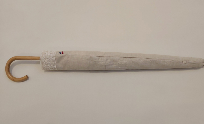  Ombrelle dentelle anti uv à 100% montage anglais chêne - Coton ivoire bordé de dentelle blanche - légère & française