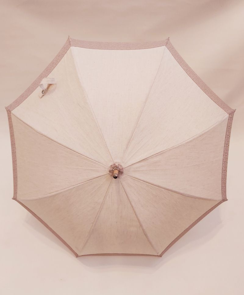  Ombrelle dentelle anti uv à 98% montage anglais chêne - lin naturel bordé de dentelle taupe - légère & française