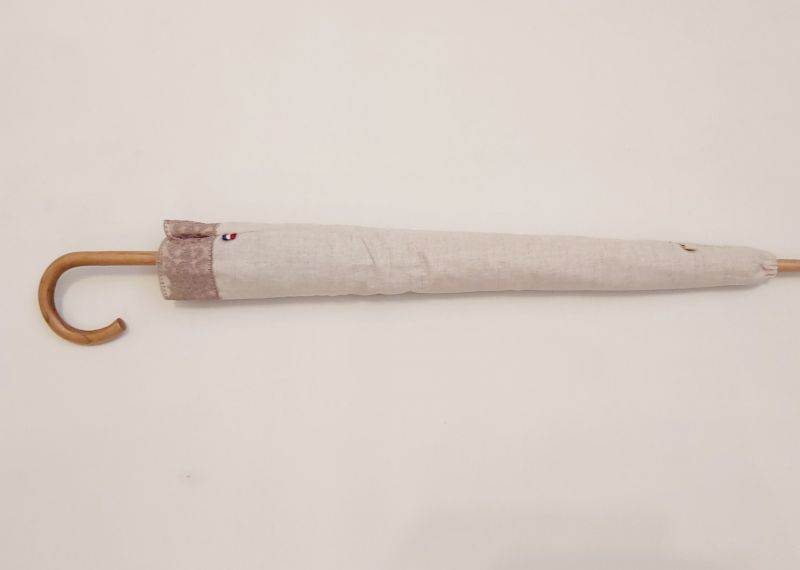  Ombrelle dentelle anti uv à 98% montage anglais chêne - lin naturel bordé de dentelle taupe - légère & française