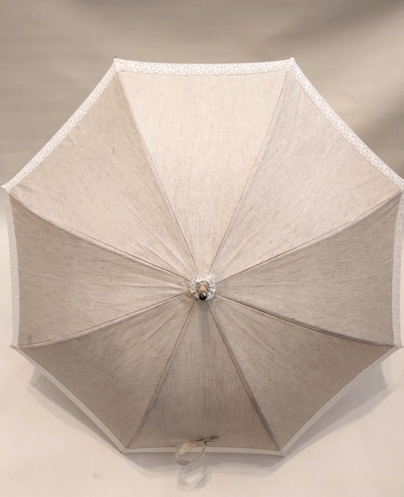  Ombrelle dentelle anti uv à 100% montage anglais chêne - Coton ivoire bordé de dentelle blanche - légère & française