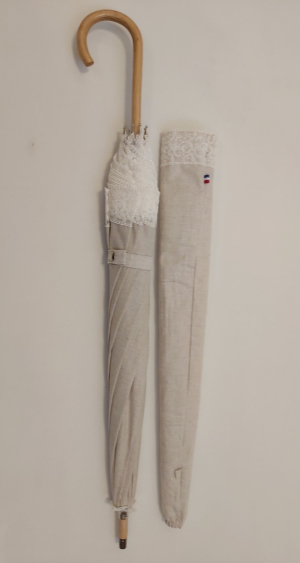  Ombrelle dentelle anti uv à 100% montage anglais chêne - Coton ivoire bordé de dentelle blanche - légère & française