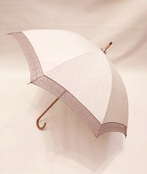  Ombrelle dentelle anti uv à 98% montage anglais chêne - lin naturel bordé de dentelle taupe - légère & française