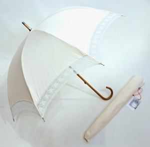  Ombrelle dentelle anti uv à 100% montage anglais chêne - Coton ivoire bordé de dentelle blanche - légère & française