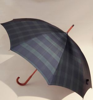 Parapluie Montage Anglais Tartan bleu marine & vert sur 10 branches le "Kingsman" à la française, élégant & résistant