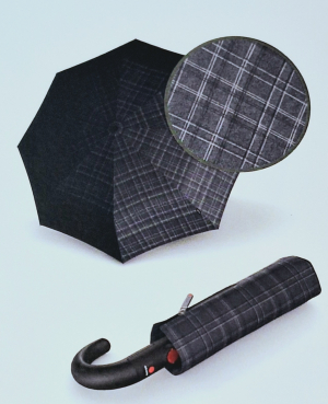 Mini parapluie pliant Knirps T260 noir & gris automatique open close imprimé ecossais poignée courbe noire  