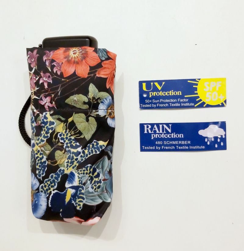  Parapluie anti uv mini pliant noir imprimé de fleurs Guy de Jean, léger 200 g & solide