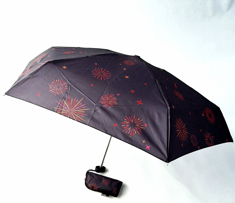 Micro parapluie de poche plat manuel noir imprimé feu d'atifice - Léger 200g & solide / Neyrat